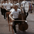Playing the cello in a marching band