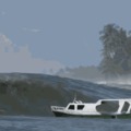 Boat flipped by wave