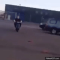 Guy tests his newly acquired scooter